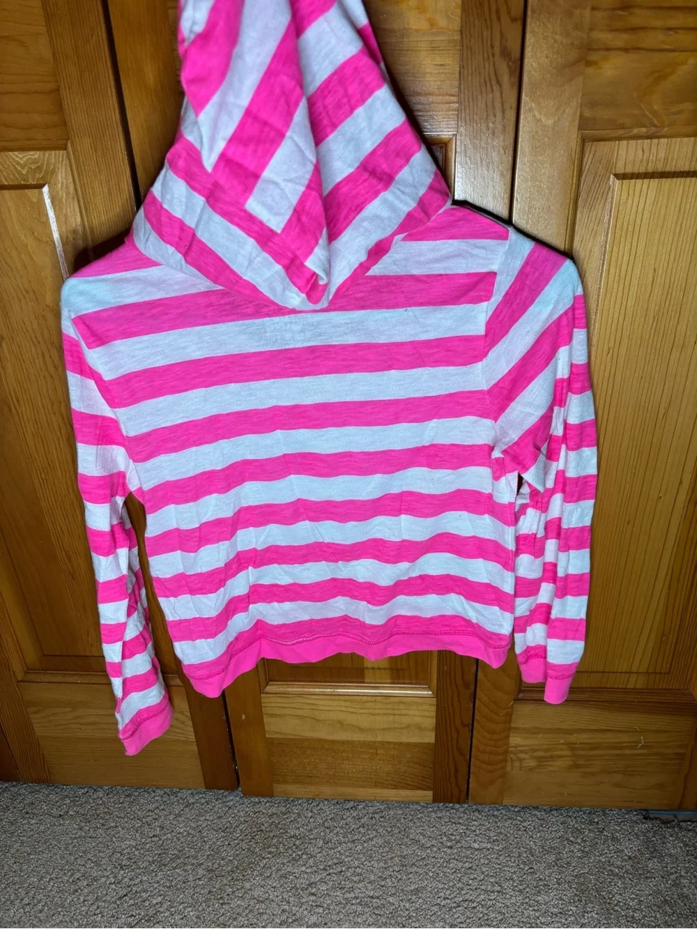Justice Pink & White Striped Long Sleeve Tee with Teal Glitter Heart